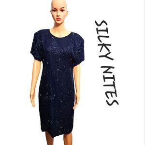 Vintage Silky Nites by Cherish Silk Beaded Cocktail Dress Sz M